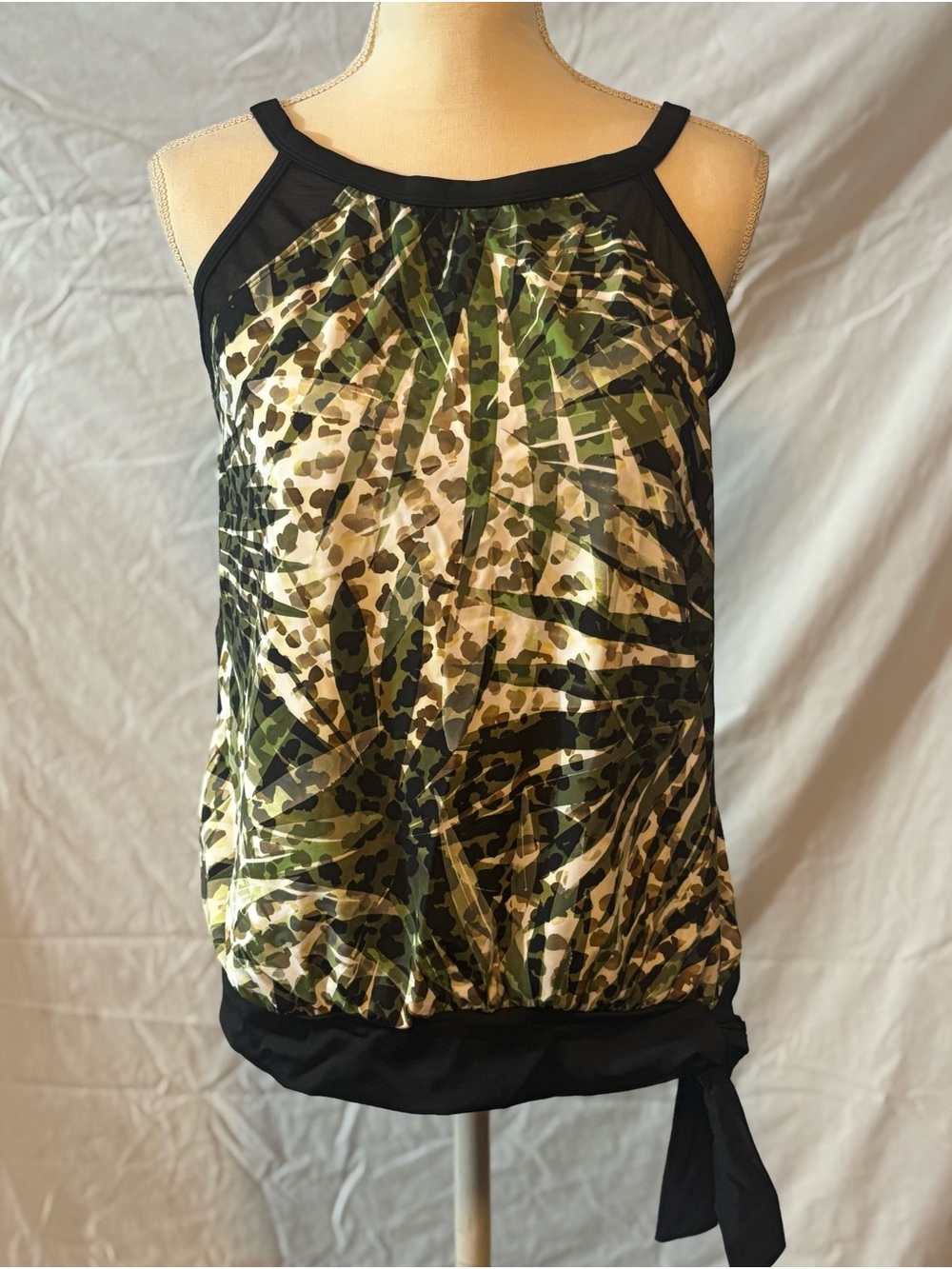 Women’s Green Leaf & Camo Print Tankini Top
